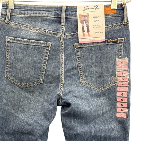 Seven 7 High Rise Step Hem Blue Denim Light Distressed Wash Jeans Women 6 NWT - Picture 5 of 8